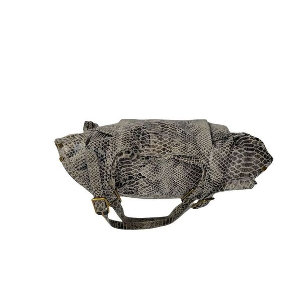 Elliott Lucca Leather Gray Cream Snakeskin Large Hobo Shoulder Bag Tassel Detail - Picture 12 of 14